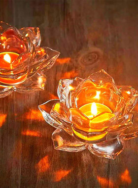 七彩水晶琉璃莲花灯座酥油灯包邮