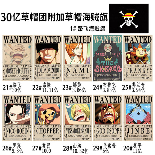 海贼王通缉令海报悬赏令路飞草帽海贼团索隆装饰画周边生日礼物 - 图3