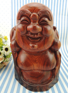 花梨木雕弥勒佛摆件实木根雕雕刻佛头酒店会所客厅摆件工艺品礼品