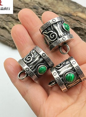 2026新款铜吊坠白铜镀银复古小角套文玩饰品配件圆形18mm