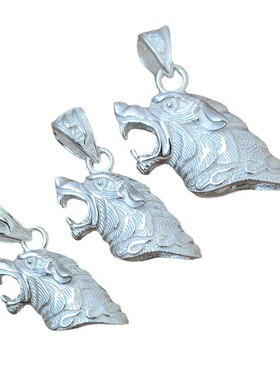 越轩银匠s925银狼头吊坠小号空套托镶嵌动物牙齿狗牙牙尖套