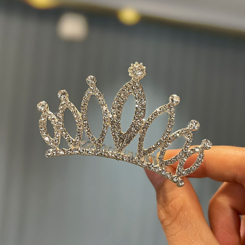 韩国镶钻皇冠插梳头饰儿童公主演出礼服拍照发饰宝宝发夹女孩发卡 - 图0