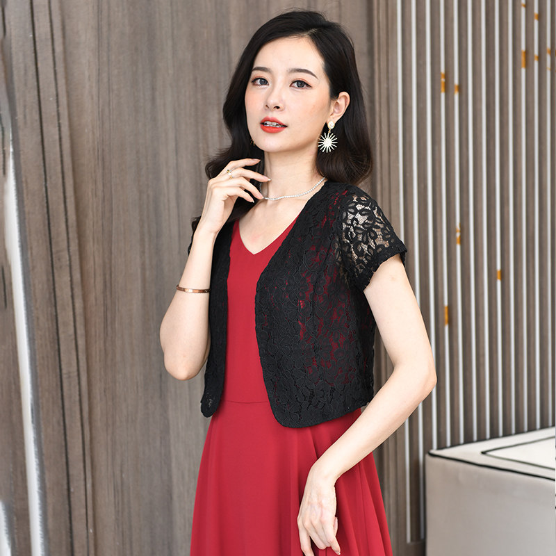 镂空蕾丝短袖小披肩搭配旗袍夏裙子 mfaithful蕾丝衫/雪纺衫