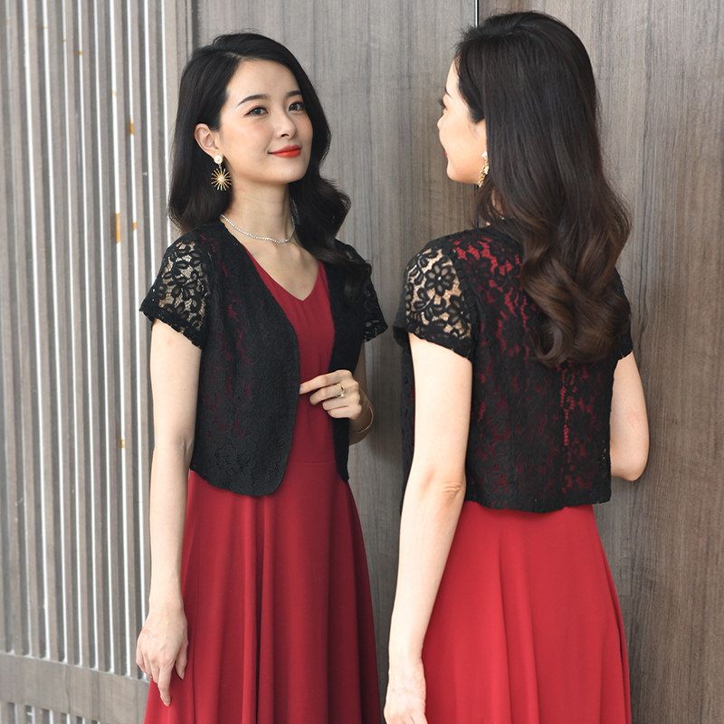 镂空蕾丝短袖小披肩搭配旗袍夏裙子 mfaithful蕾丝衫/雪纺衫