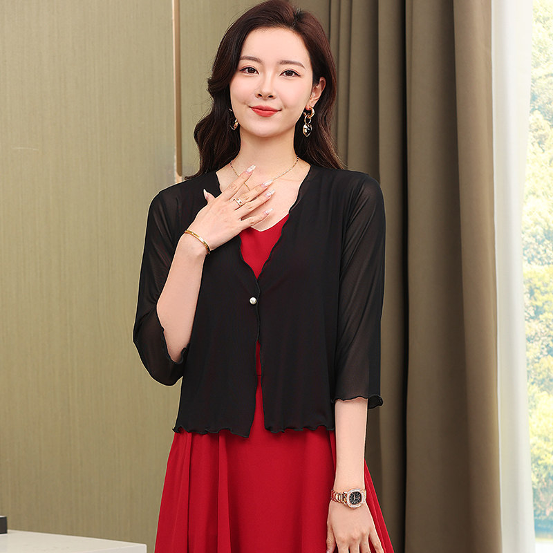 披肩夏季配裙子女2023新款冰丝网纱 mfaithful短外套