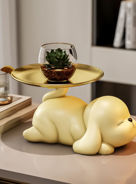 可爱狗狗托盘收纳摆件