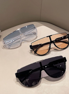 时尚大框连体镜片太阳镜女大脸显瘦茶色街拍面罩墨镜男士潮流网红