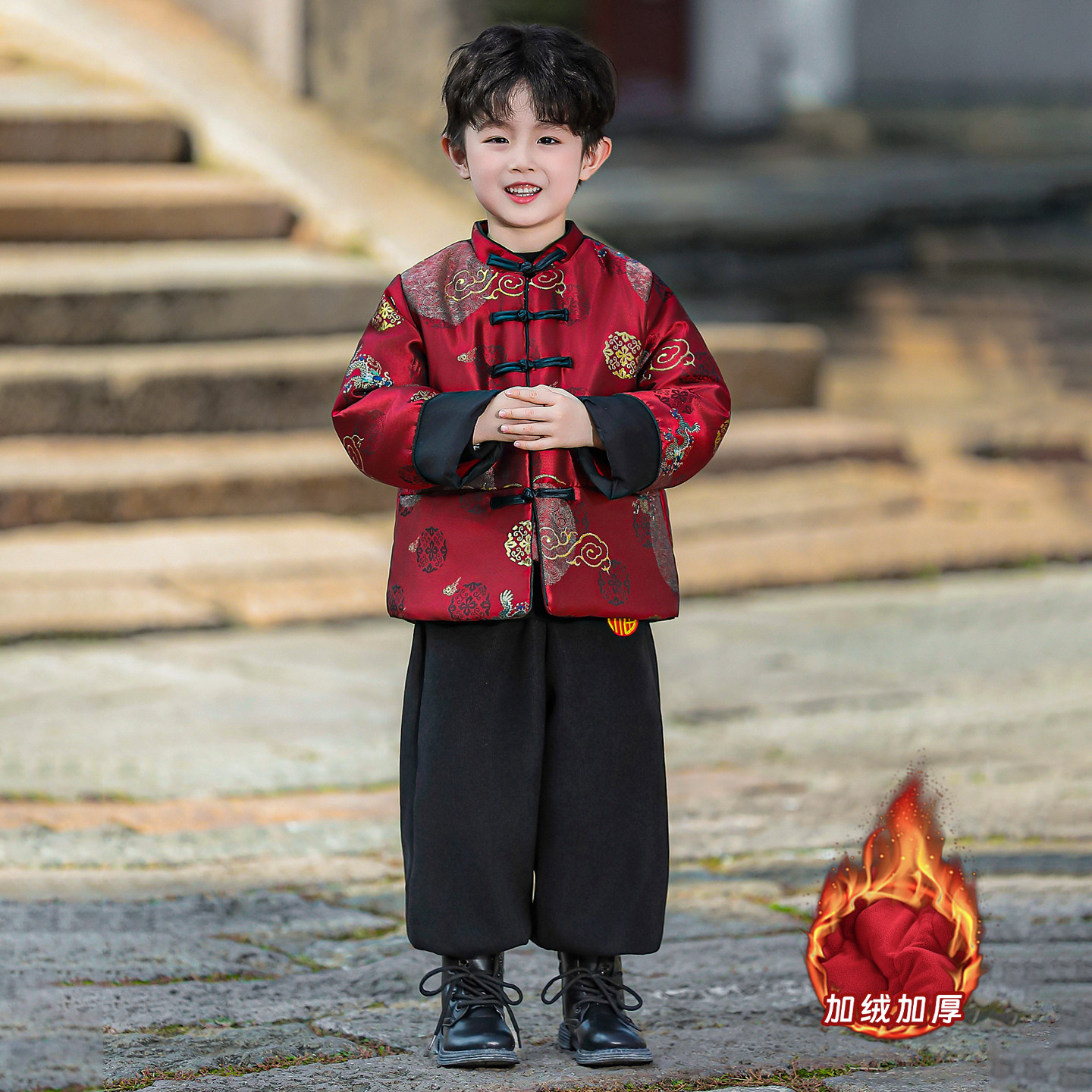 66男童拜年服26冬季加绒加厚儿童国风过年服宝宝过年喜庆新年套装,淘宝优惠券,粉丝福利购,淘宝优惠卷