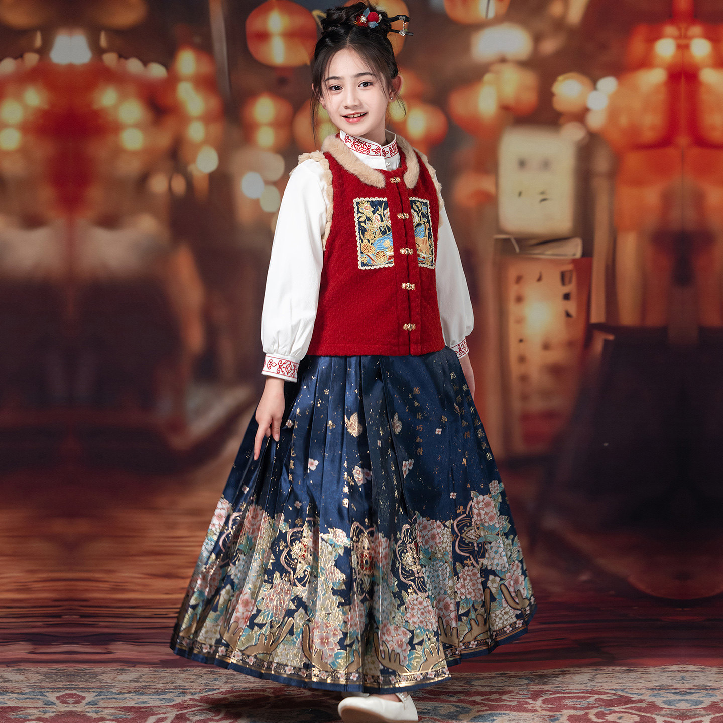 亲子装年服母女装汉服高端贵气古装织锦缎马面裙加绒唐装马甲衬衫,淘宝优惠券,粉丝福利购,淘宝优惠卷