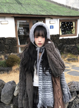 复古田园风针织毛线耳罩女冬季小众高级感日系文艺耳套拼接耳捂子