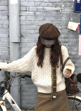复古气质圆顶灯芯绒贝雷帽女秋冬季文艺大头围显脸小百搭八角帽子