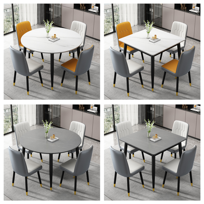 圆形岩板餐桌家用小户型现代简约餐厅饭桌正方形大理石餐桌椅组合 - 图2
