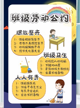 小学幼儿园班级劳动公约值日墙贴卫生环创教室布置装饰防水贴纸