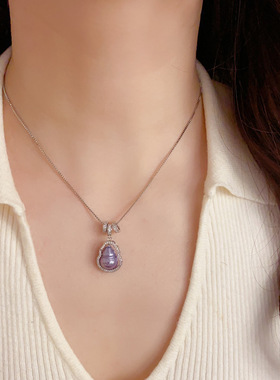 新中式时尚简约镶钻紫色葫芦吊坠项链个性轻奢百搭设计感锁骨链女