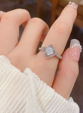 小众时尚轻奢设计感银色镶钻花瓣开口戒个性精致百搭超闪食指戒女