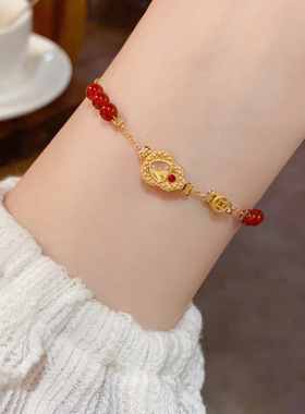 秋冬新款时尚简约红色串珠葫芦手链女个性轻奢百搭新中式手饰