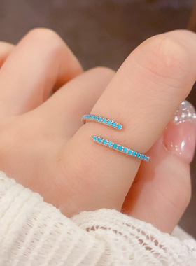 小众时尚简约设计感蓝色几何开口戒个性轻奢百搭独特设计感食指戒