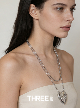 THREE韩国小众品牌爱心花纹相盒项链mini包包项链可打开相盒首饰