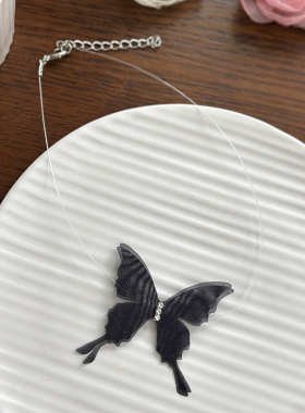 黑色白色隐形鱼线蝴蝶女超仙蕾丝