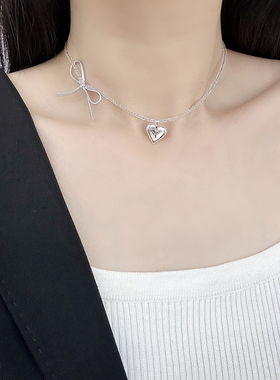 爆款法式高级感轻奢爱心锁骨项链