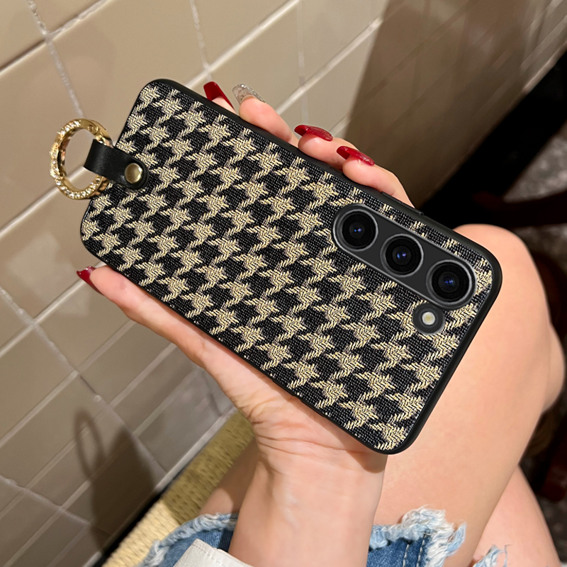 Icool适用三星s25手机壳S24格纹皮壳套s23复古轻奢风s22ultra外壳硅胶Note20Ultra全包边水钻壳女s21送皮挂绳 - 图0