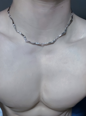 男生锁骨链体育生1S简约银色项链型男健身教练肌肉男0M竹节链配饰