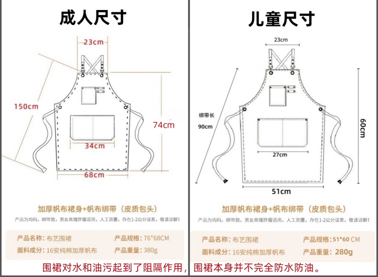 牛仔色工匠木工工装帆布咖啡师围裙厨房家用工作男士烘焙餐饮专用 - 图3