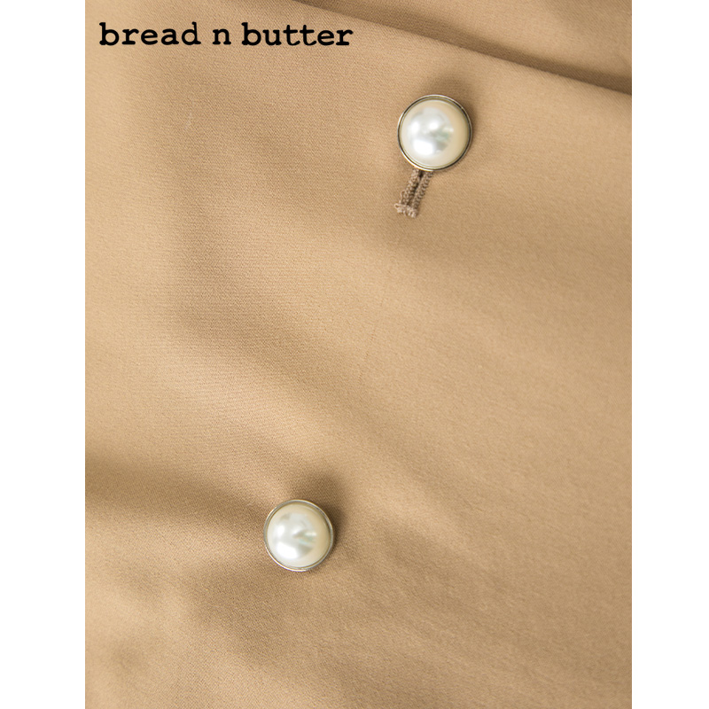 bread n butter专柜同款连衣裙女翻领双排扣九分袖法式气质a字裙