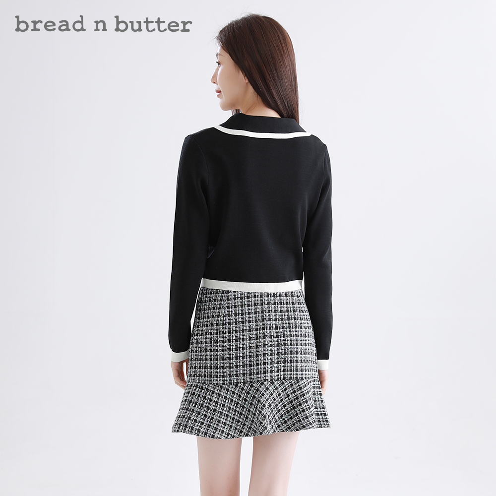 bread n butter2022专柜同款针织外套经典黑白撞色娃娃领开衫上衣