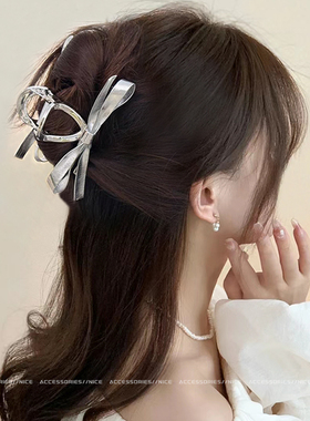 2026新款发卡头饰甜酷银色蝴蝶结大小抓夹女夏后脑勺盘发鲨鱼夹子