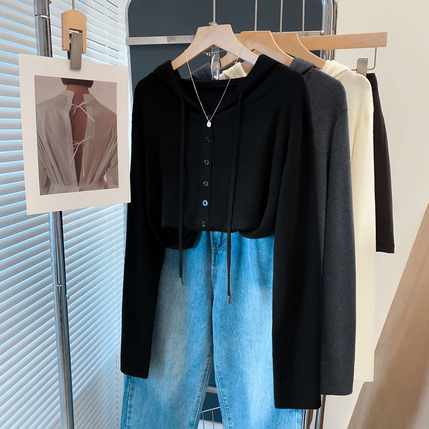 连帽毛衣女套头2025秋冬新款宽松慵懒风外穿针织衫内搭打底上衣潮 - 图1