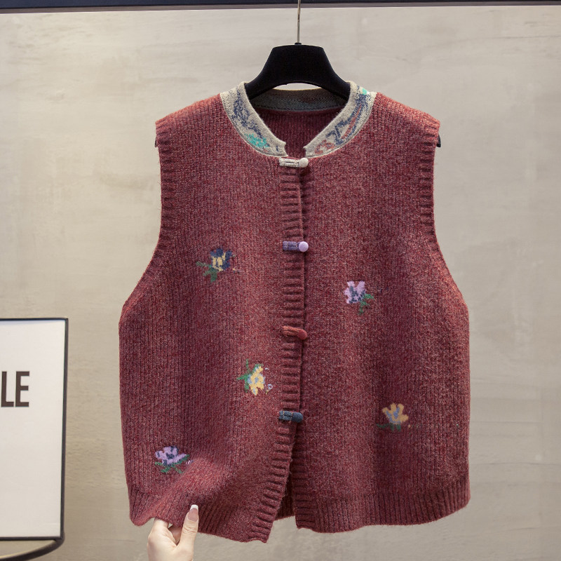 旗袍领开衫针织马甲背心女2025秋冬新款宽松外穿上衣国风毛衣坎肩,淘宝优惠券,粉丝福利购,淘宝优惠卷