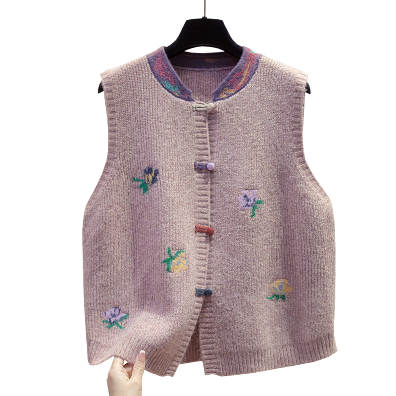 旗袍领开衫针织马甲背心女2025秋冬新款宽松外穿上衣国风毛衣坎肩,淘宝优惠券,粉丝福利购,淘宝优惠卷