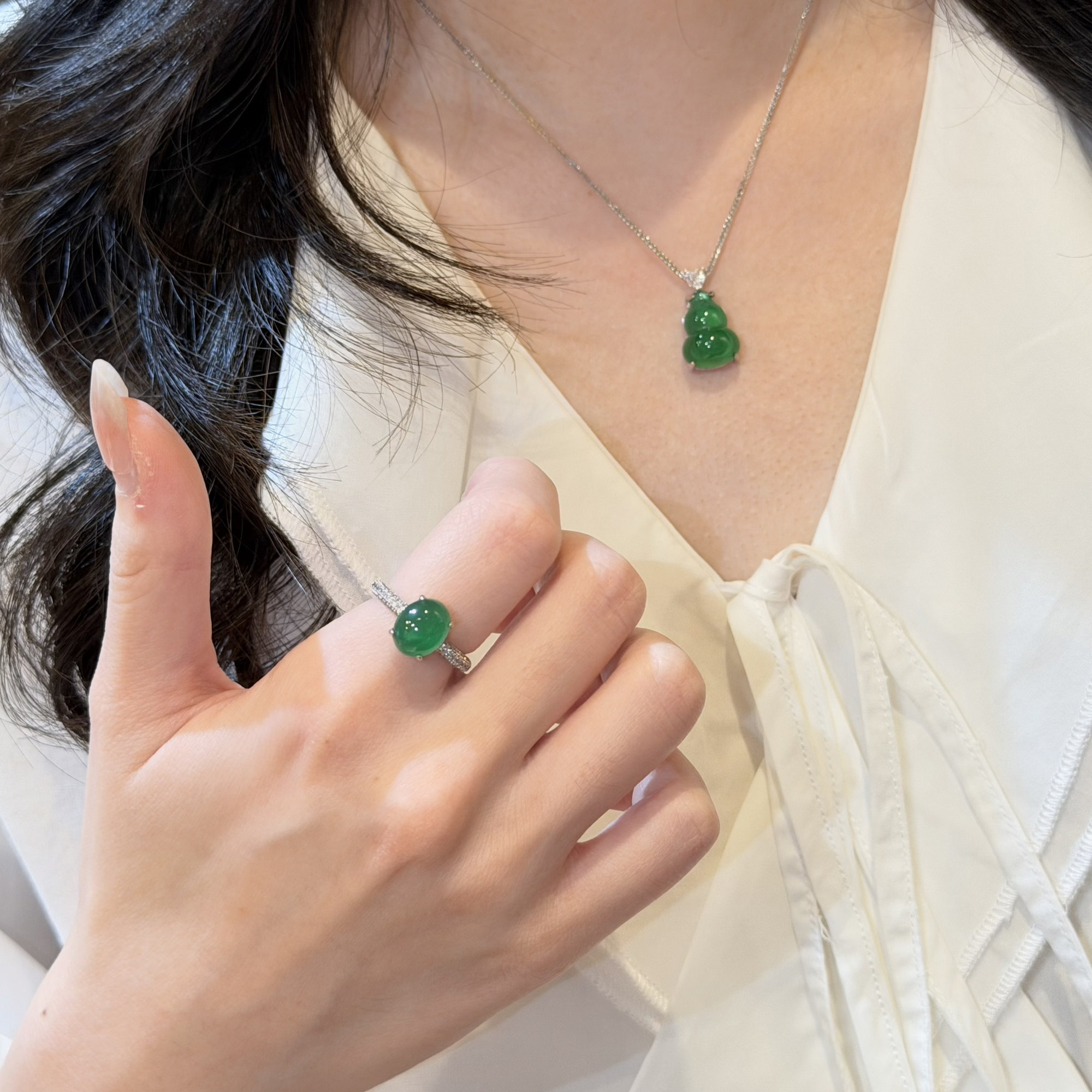 蕾迪「绿洲」天然绿玉髓蛋面·新中式优雅系列｜s925银镀真金戒指,淘宝优惠券,粉丝福利购,淘宝优惠卷
