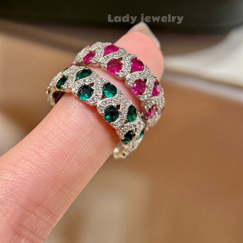 蕾迪高定【热烈】s925银宽版彩宝双排时尚百搭戒指 - 图2