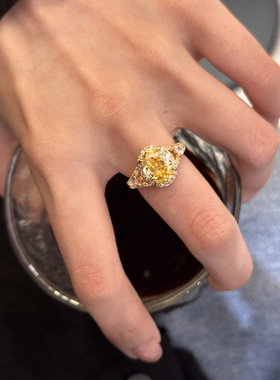 蕾迪高定罗马假日4克拉人工宝意大利工艺香槟金时尚戒指