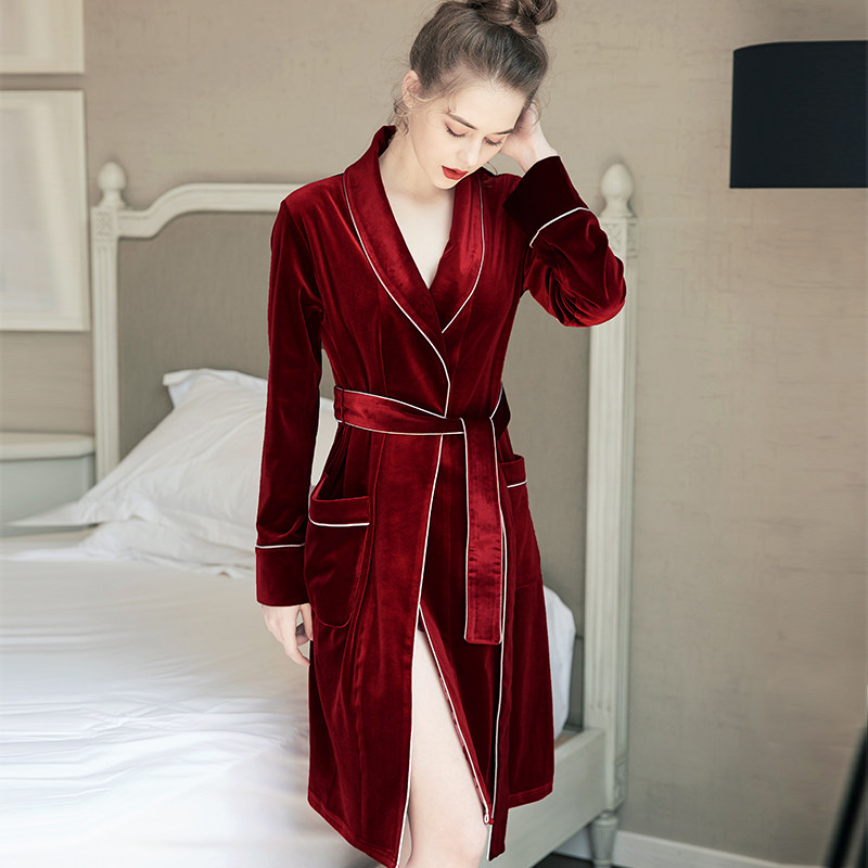 秋冬季金丝绒天鹅绒睡袍春秋家居服秋季浴袍长袖中长款性感睡衣女,淘宝优惠券,粉丝福利购,淘宝优惠卷