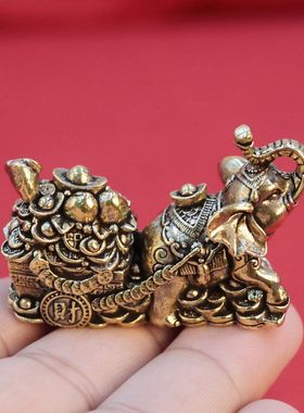大象大象工艺品拉黄铜拉车如意