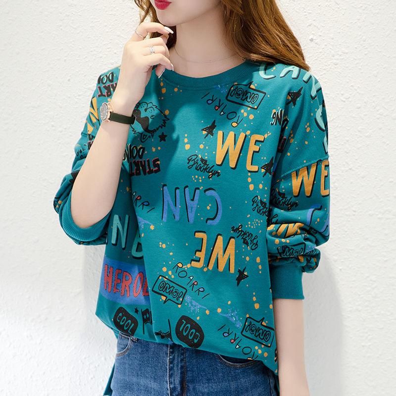 2025春秋新款大码时尚印花薄款卫衣女胖妹妹女士遮肚百搭洋气上衣,淘宝优惠券,粉丝福利购,淘宝优惠卷