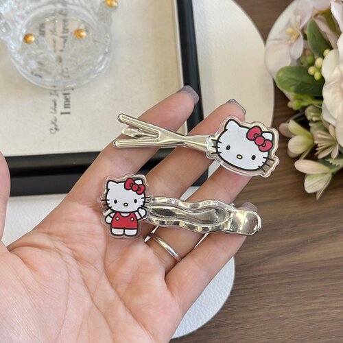 正版HelloKitty银色发夹甜酷高级感无痕刘海侧边夹凯蒂猫少女头饰 - 图1