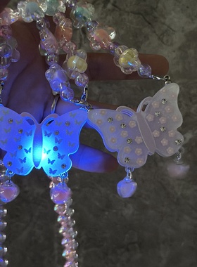 发光蝴蝶女儿童项链手链戒指套装