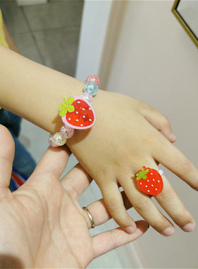 韩版儿童草莓手链耳钉耳夹耳环