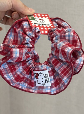红格纹凯蒂猫大肠发圈少女发饰品