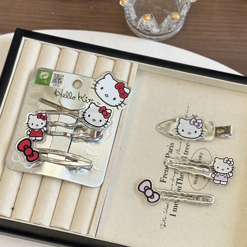 正版HelloKitty银色发夹甜酷高级感无痕刘海侧边夹凯蒂猫少女头饰 - 图3