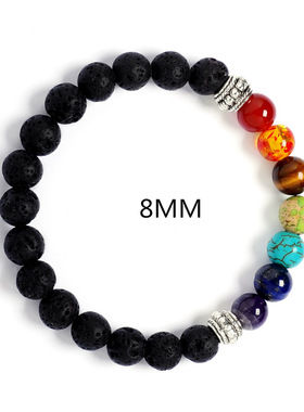 七彩石手链 男女款韩版简约学生火山石手工编织手串情侣一对 礼物