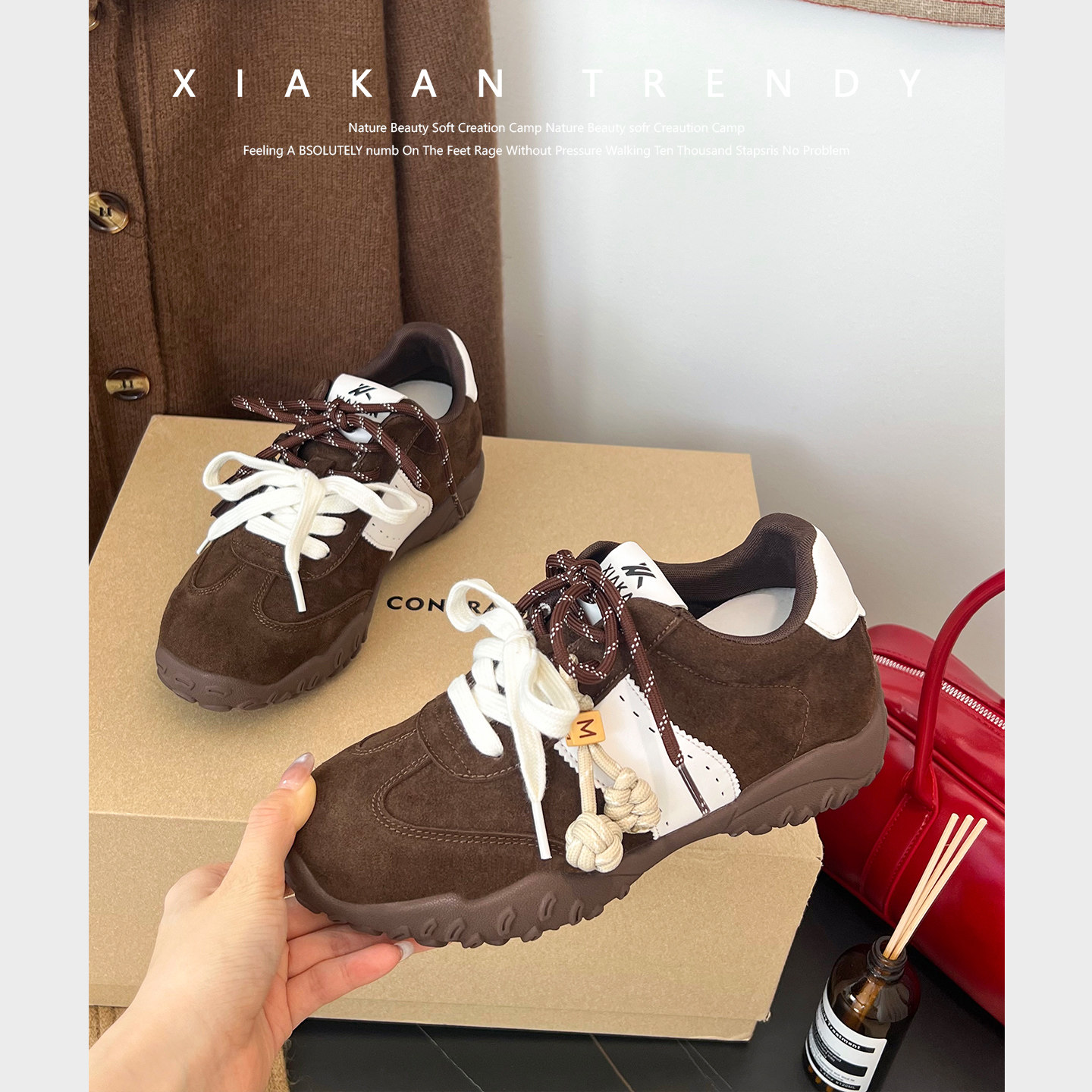 品牌清仓真皮德训鞋女2025新款复古百搭休闲运动板鞋防滑软底女鞋,淘宝优惠券,粉丝福利购,淘宝优惠卷