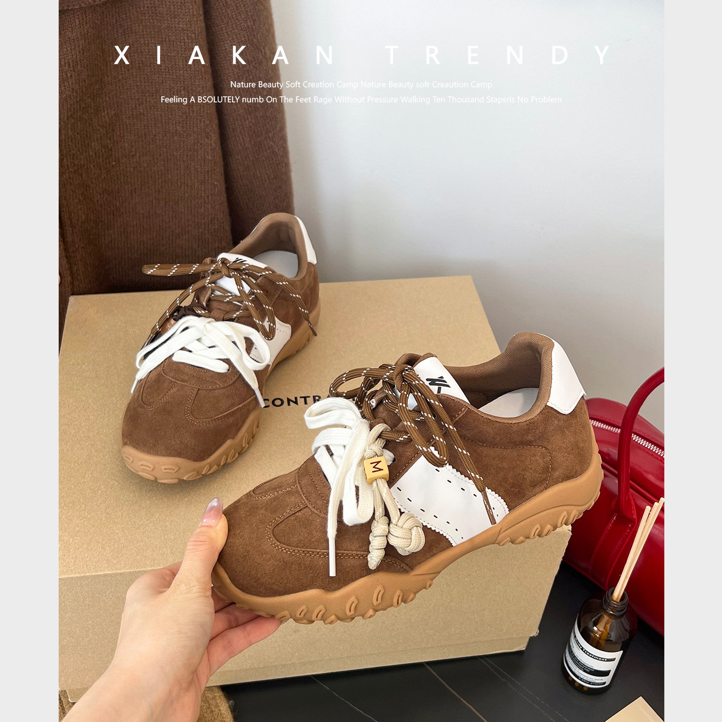 品牌清仓真皮德训鞋女2025新款复古百搭休闲运动板鞋防滑软底女鞋,淘宝优惠券,粉丝福利购,淘宝优惠卷