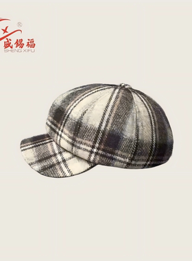 盛锡福英伦复古八角帽格纹毛呢秋冬百搭法兰西八角帽