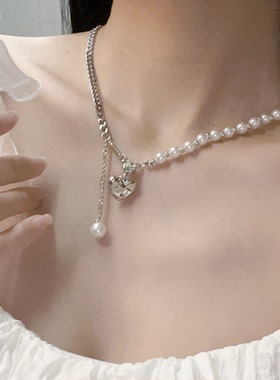 轻奢气质百搭爱心珍珠项链女生