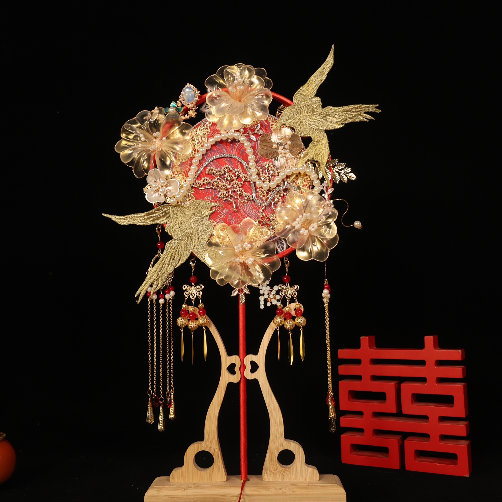 团扇新娘结婚材料diy高级婚秀禾扇子手工成品双面刺绣嫁喜扇婚礼 - 图3